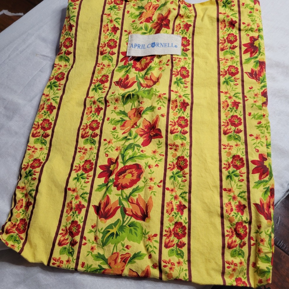 April Cornell‎ Yellow Floral Stripe Cotton Tote Bag Shoulder Bag Cottagecore